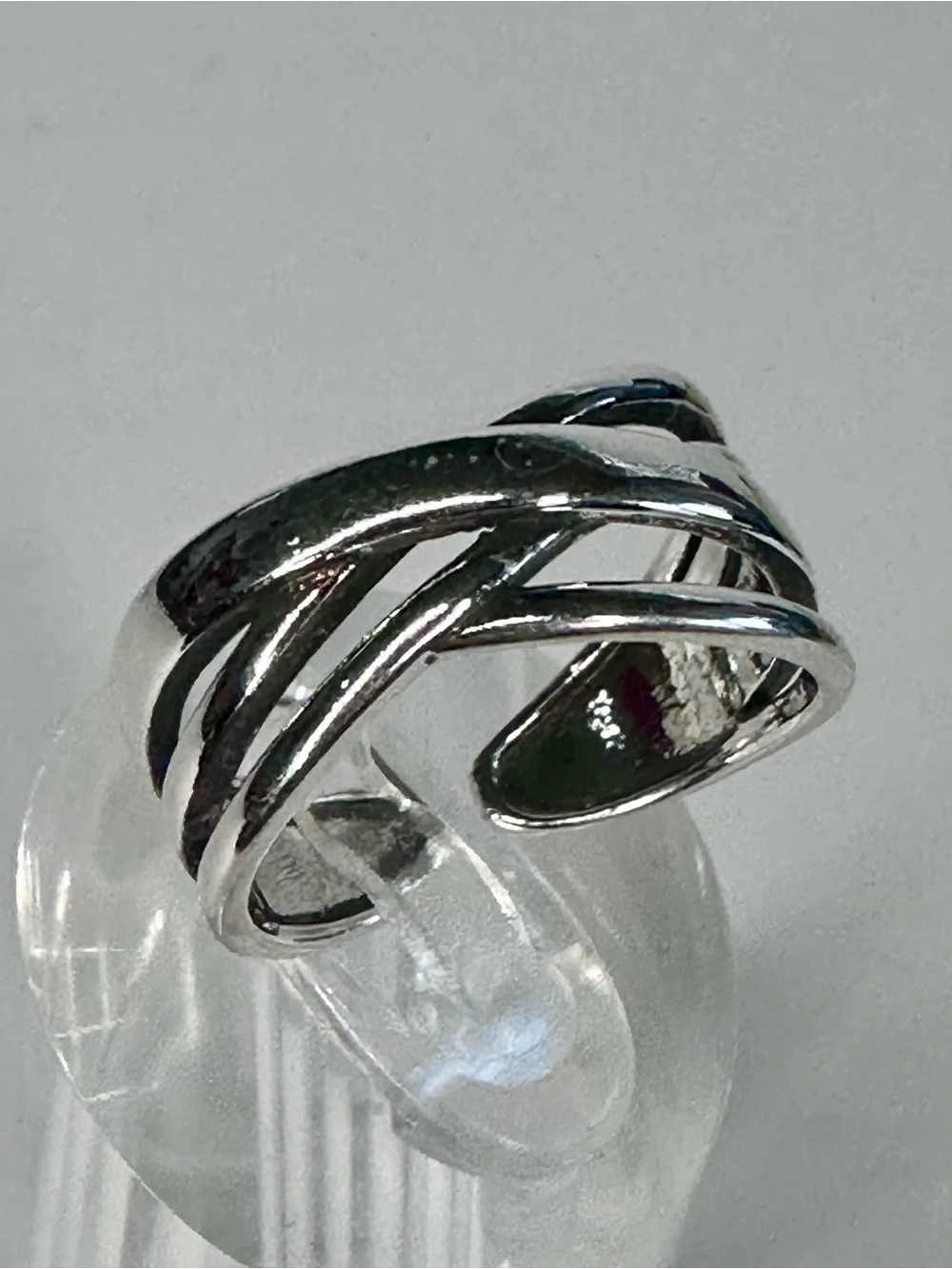 Silver Tone Crossover Open Band Ring Adjustable NWOT